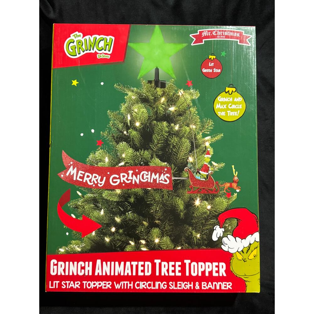 Mr. Christmas Grinch & Max Sleigh Animated Tree Topper NEW